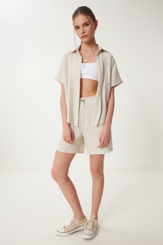 Calções de cintura subida - Nude