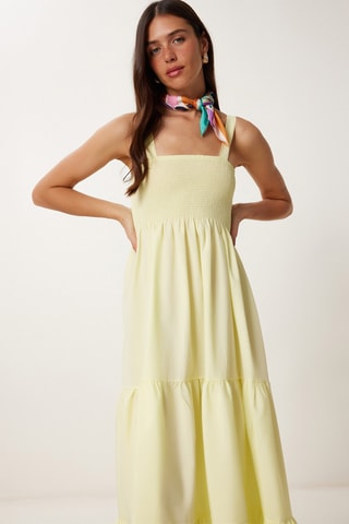 Vestido com folhos - Verde-claro