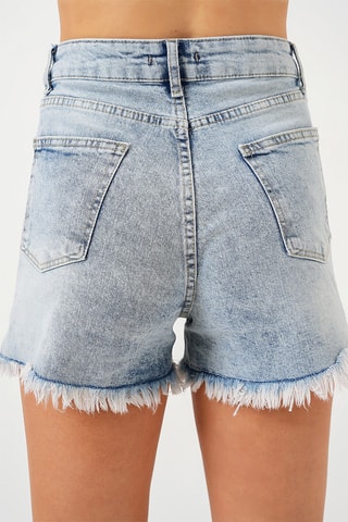 Calções de ganga de cintura subida - Azul