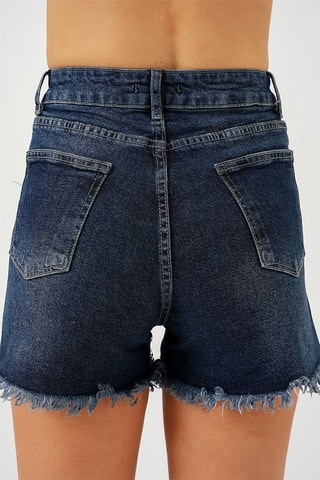 Calções de ganga de cintura subida - Azul-marinho