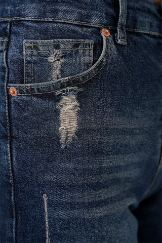 Calções de ganga de cintura subida - Azul-marinho