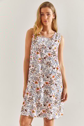 Vestido direito - Branco e laranja