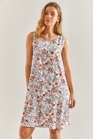 Vestido direito - Branco e laranja