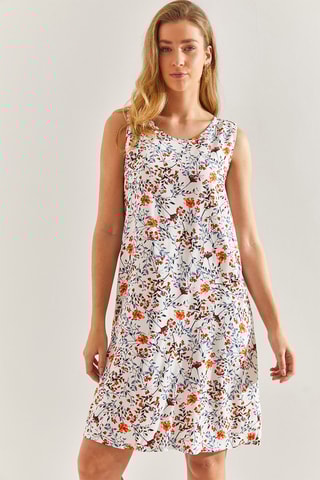 Vestido direito - Branco e laranja