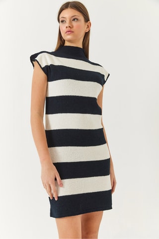 Vestido-camisola - Azul-marinho e branco