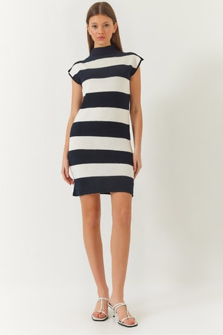 Vestido-camisola - Azul-marinho e branco