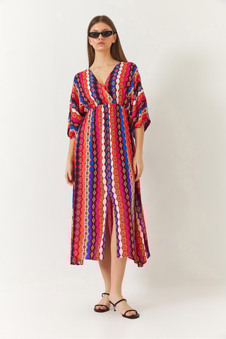 Vestido midi - Fúcsia e laranja