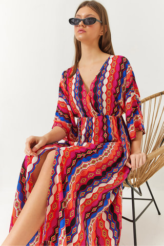 Vestido midi - Fúcsia e laranja