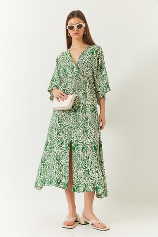 Vestido midi - Verde e cru