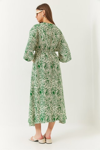 Vestido midi - Verde e cru