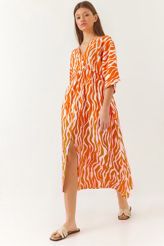 Vestido midi - Laranja e branco