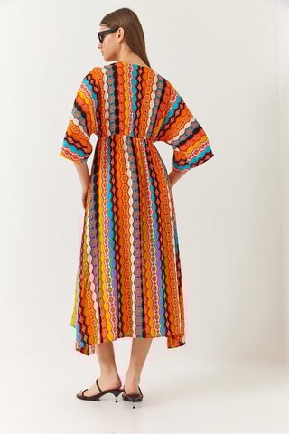 Vestido midi - Laranja e branco