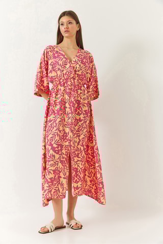 Vestido midi - Rosa e bege