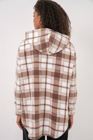 Camisa oversize com capuz - Castanho