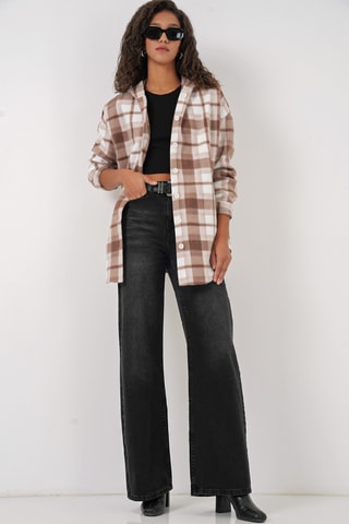 Camisa oversize com capuz - Castanho