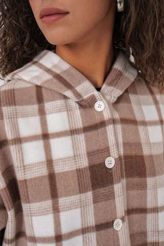 Camisa oversize com capuz - Castanho