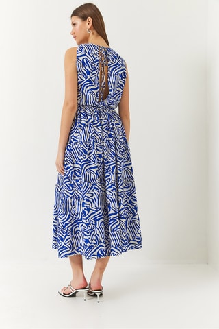 Vestido midi - Azul-marinho e cru