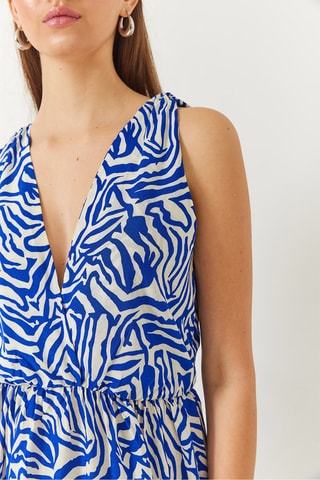 Vestido midi - Azul-marinho e cru