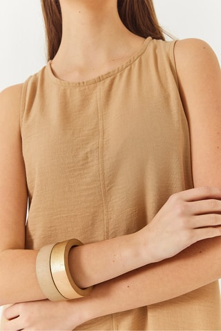 Vestido midi em linho - Castanho