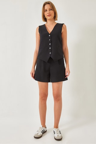 Colete de fato e calções de cintura subida - Preto