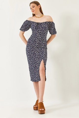 Vestido midi - Azul-marinho