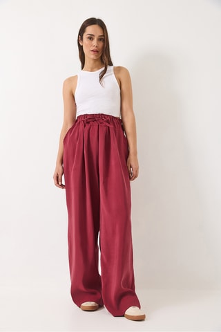 Calças palazzo cintura subida - Bordô