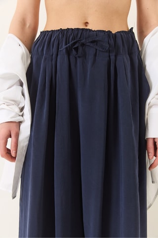 Calças palazzo cintura subida - Azul-marinho