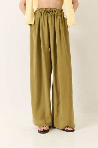 Calças palazzo cintura subida - Verde-azeitona