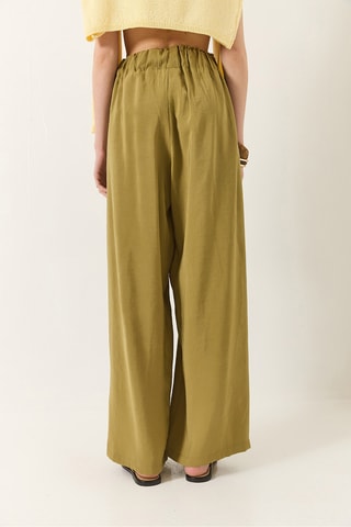 Calças palazzo cintura subida - Verde-azeitona