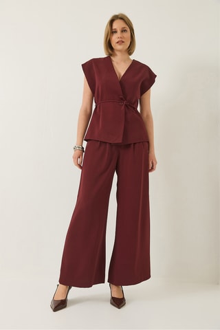 Colete e calças cintura subida - Bordô