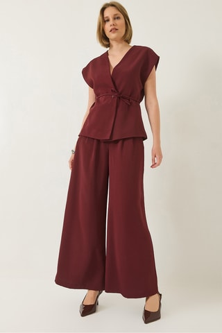 Colete e calças cintura subida - Bordô