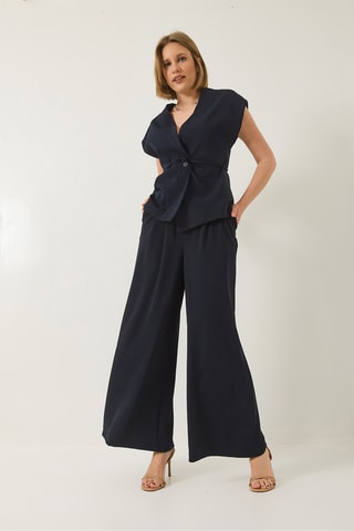 Colete e calças cintura subida - Azul-marinho