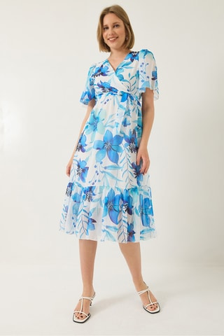 Vestido midi - Azul e branco