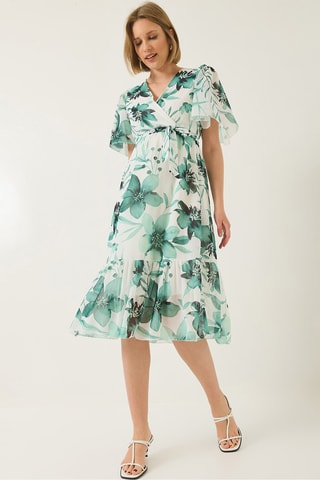 Vestido midi - Verde e banco