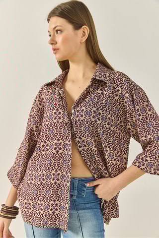 Camisa - Violeta e bege