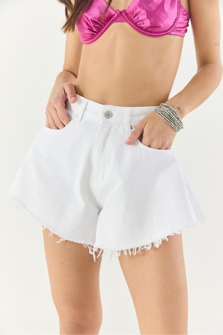 Calções de ganga de cintura subida - Branco