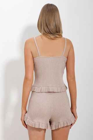 Top e calções de cintura subida - Bege