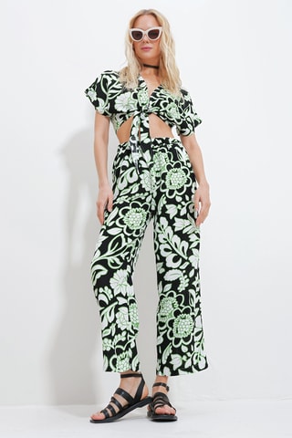 Crop top e calças de cintura subida - Verde-claro