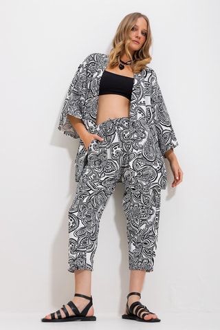 Quimono e corsários de cintura subida - Preto