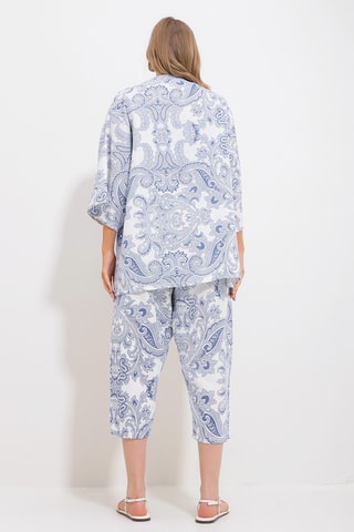 Quimono e corsários de cintura subida - Índigo