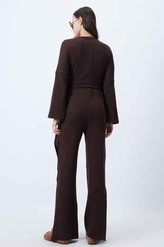 Crop top e calças de cintura subida - Castanho