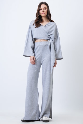 Crop top e calças de cintura subida - Cinzento