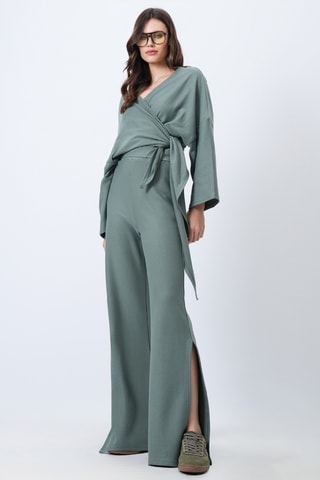 Crop top e calças de cintura subida - Verde-água