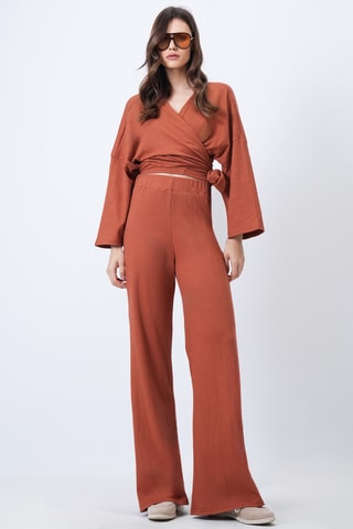 Crop top e calças de cintura subida - Vermelho-tijolo