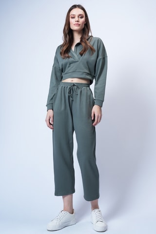 Sweat curta com capuz e calças de cintura subida - Verde-escuro