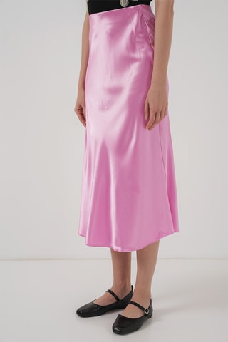 Saia midi cintura subida - Rosa