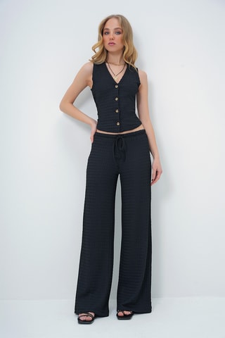 Colete e calças slim cintura subida - Preto