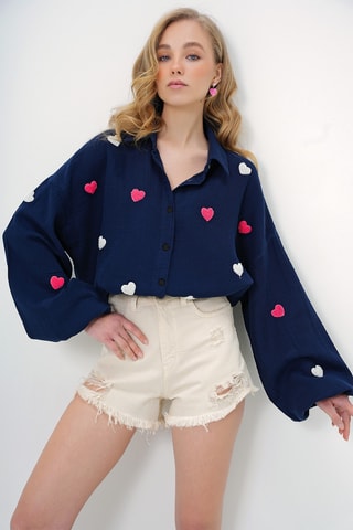 Camisa oversize - Azul-marinho