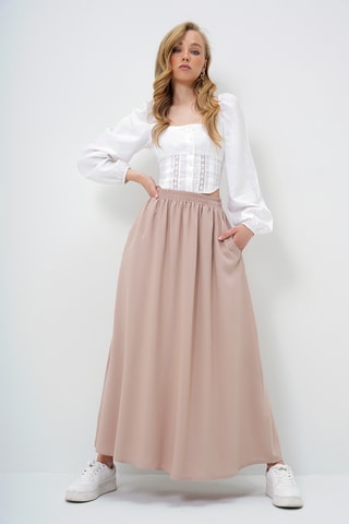 Saia comprida de cintura alta - Bege