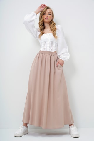 Saia comprida de cintura alta - Bege